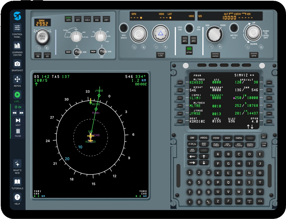 A320 FMS simulator on iPad — SimViz Labs airline pilot training