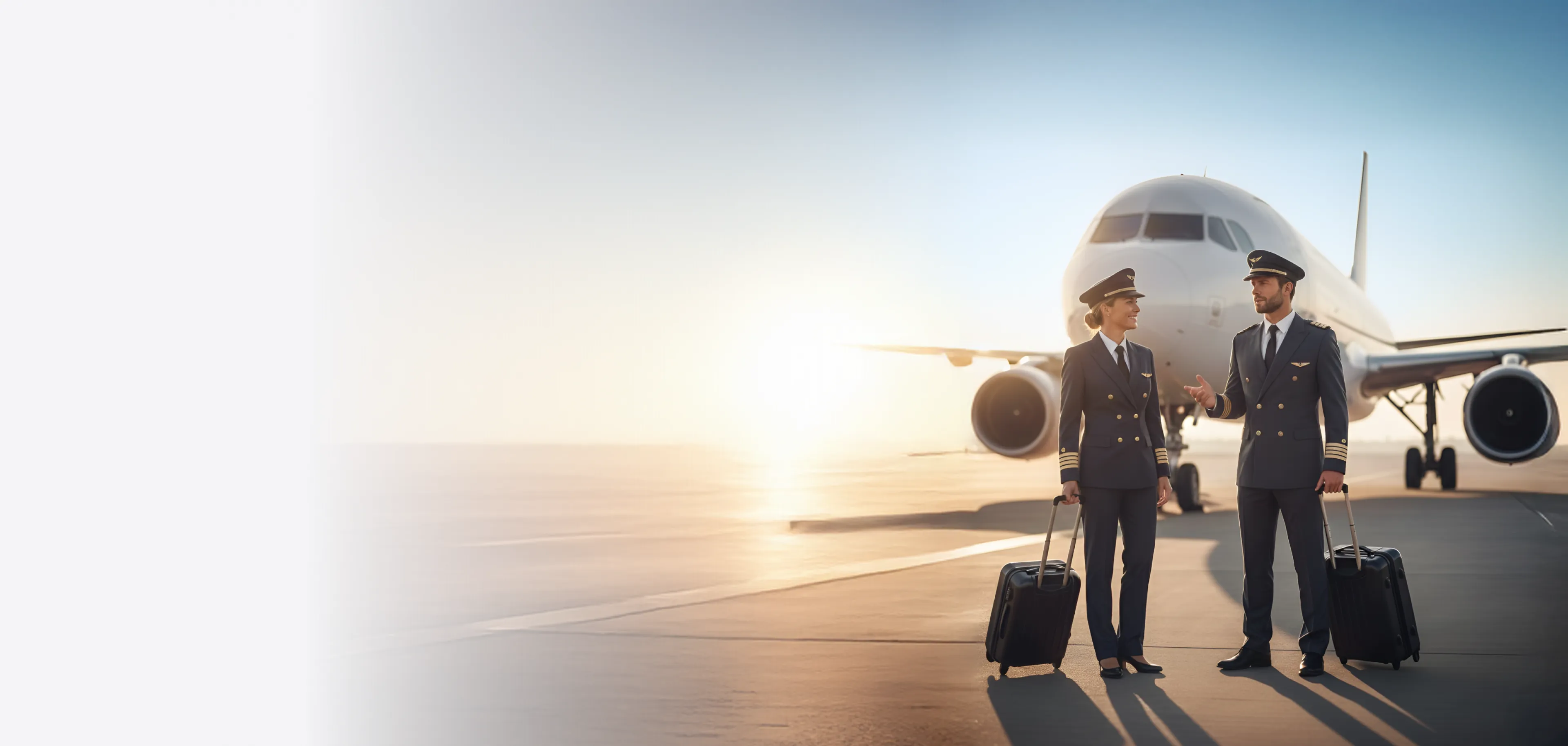 Flight crew walking to an airliner at sunrise
