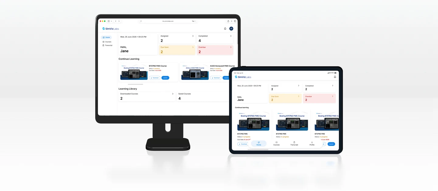 SimViz Labs LMS on a desktop display and an iPad
